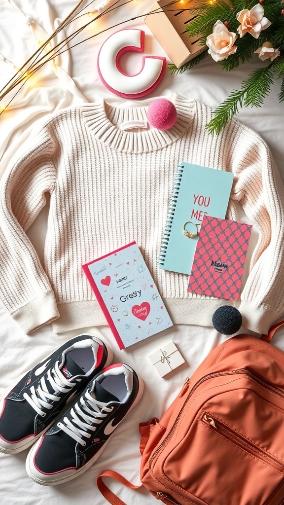 Aesthetic Christmas Gift Ideas for Teenage Girls Aesthetic Christmas gift ideas for teenage girls displayed in a flat lay arrangement.